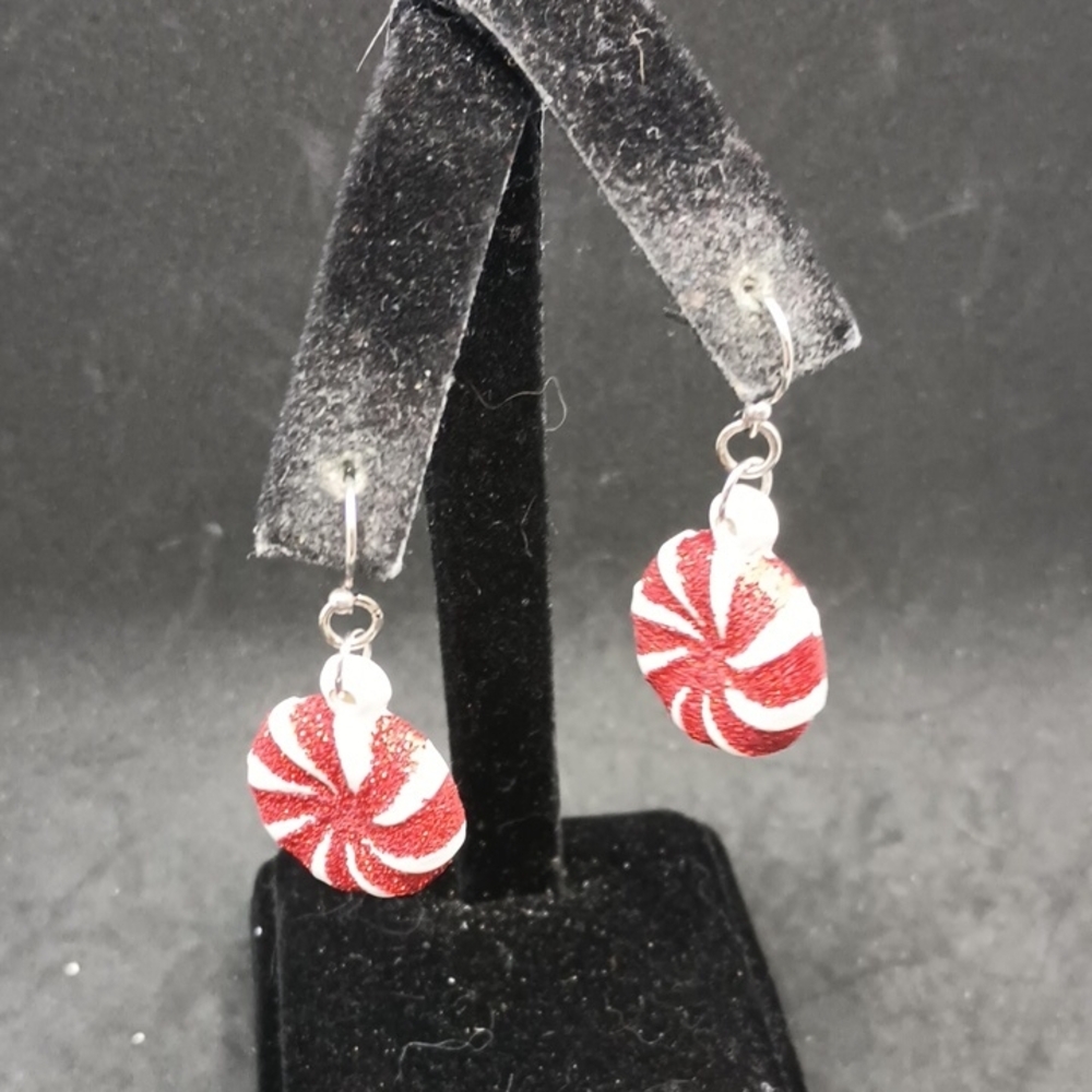 Red and White Swirl Earrings